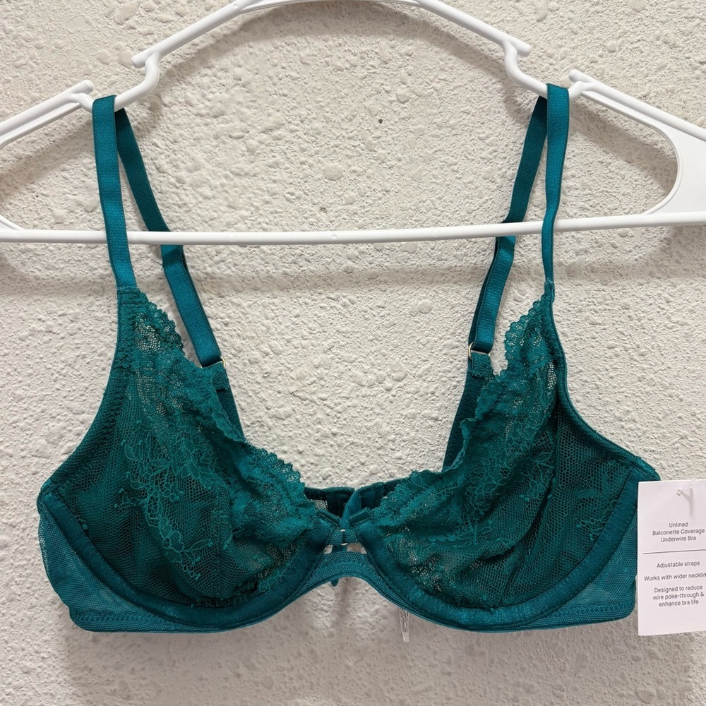 Auden Lace Underwire Balconette Bra Unpadded Adjustable Strap Teal NWT 34A